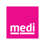 Logo with "medi" on pink background.